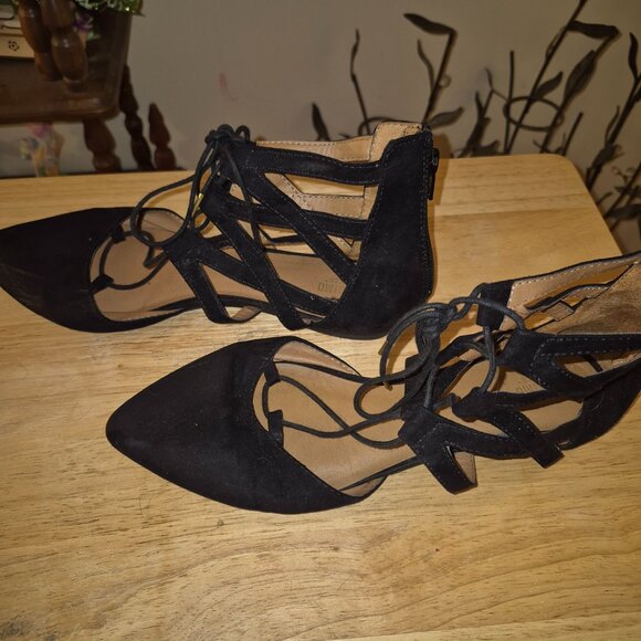 Mossimo Faux Suede Lace Front Zip Back Pointed Toe Flat Shoe Size 8.5 - Picture 5 of 7